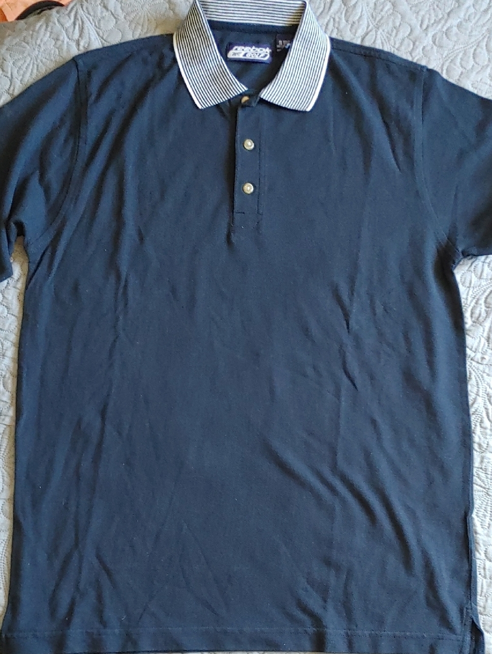 Reebok Golf Dark Blue Polo with Striped Contrast Collar And Sleeve Sz MED